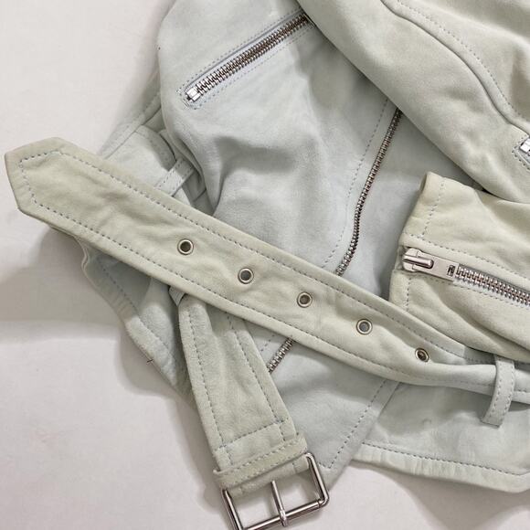 IRO Guape Lamb Leather Suede Biker Moto Jacket in Light Blue Size 36/US 4 - Picture 10 of 13